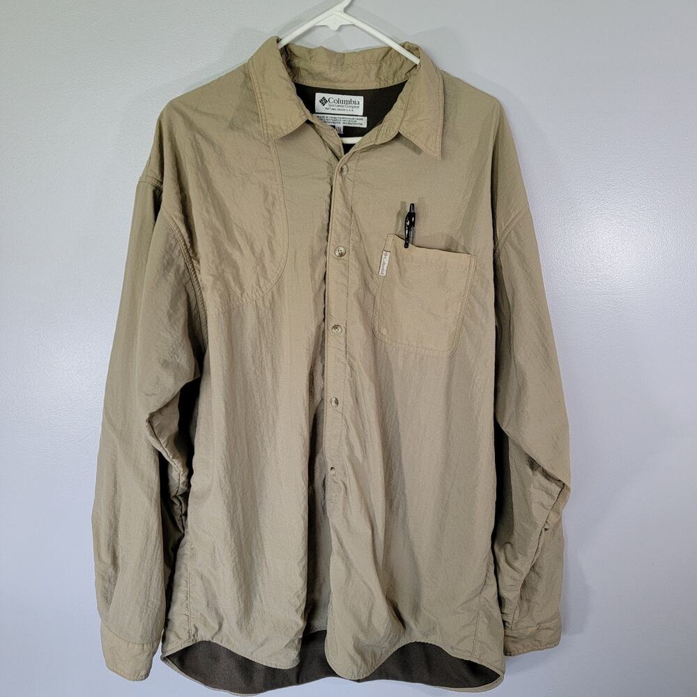 Columbia Shirt Fleece Lined Mens XXL Tan Button Up Workwear Hunting Outdoors